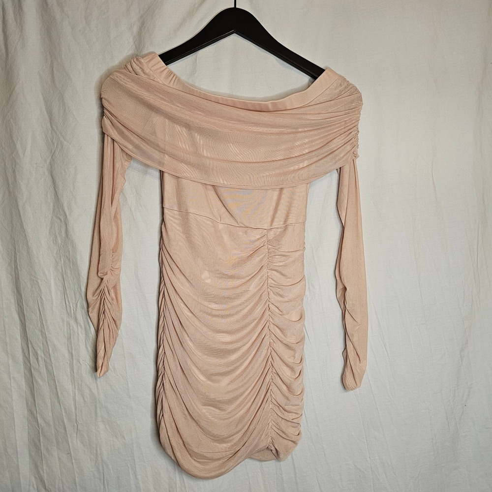 Style Rack LA Nude Ruched Mesh Off Shoulder Bodycon Mini Dress Small SD610387-A
